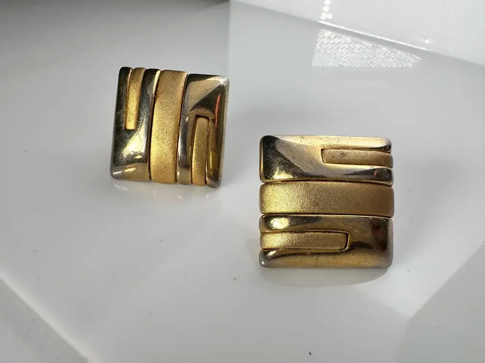 Geometric gold square stud earrings
